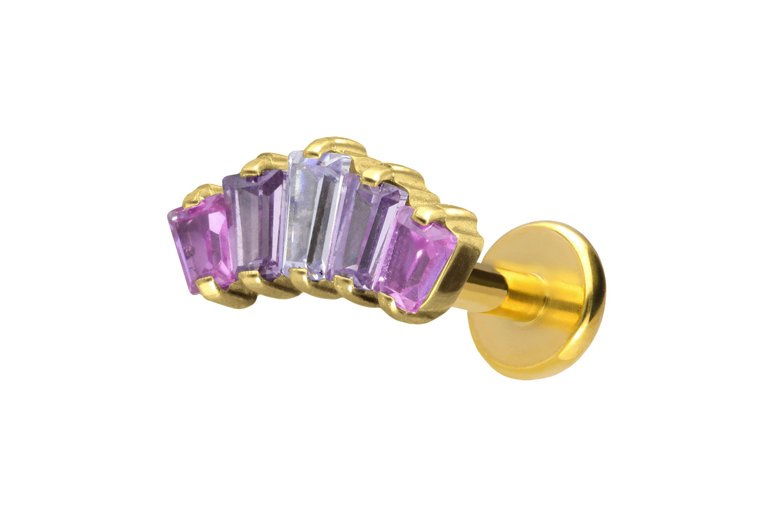 Titan Labret Piercing mit Push Fit 5 EINGEFASSTE KRISTALLRECHTECKE